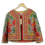 OSCAR DE LA RENTA SILK PRINT & EMBROIDERED TURKISH STYLE COAT - UK 12