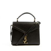 SAINT LAURENT MINI CASSANDRA GRAIN DE POUDRE EMBOSSED LEATHER IN BLACK