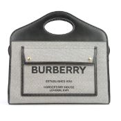 BURBERRY TWO-TONE CANVAS & LEATHER MEDIUM POCKET TOTE