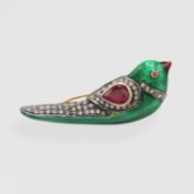 A SILVER AND 14CT GOLD LOVEBIRD BROOCH