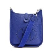HERMES MINI EVELYNE BAG IN BLEU ZELLIGE CLEMENCE LEATHER