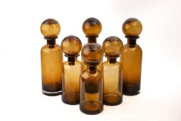 MURANO STYLE GLASS DECANTERS, 3 GRADUATED PAIRS. (6).