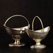 TWO GEORGE III SILVER SWING HANDLED BASKETS.