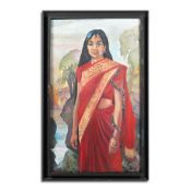 ROBERT ORMESHER (20TH CENTURY BRITISH). PORTRAIT OF AN INDIAN GIRL WITH SNAKE.