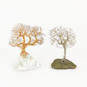 PATRICK DRINKWATER (1937-2024). GOLDEN TREE SCULPTURE 24CT GOLD PLATED AND A SILVERED TREE SCULPTURE