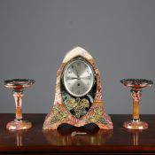 AN EARLY 20TH CENTURY FRENCH CLOCK GARNITURE. (3).