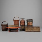 19TH CENTURY SOUTH EAST ASIAN RED LACQUER LOW TABLE AND SEVEN OTHER ITEMS (8).