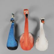 FAUX STYLISED PEACOCK HEAD, FLAMINGO HEAD, AND SWAN HEAD. (3).