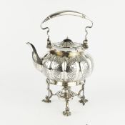 A VINERS LTD SILVER SPIRIT KETTLE ON STAND.