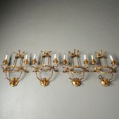 FLORENTINE GILDED TWIN BRANCH WALL LIGHTS. (4).