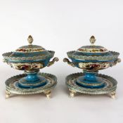 SEVERES STYLE TUREENS ON STANDS, A PAIR.