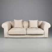 JULIETTES INTERIORS LARGE MODERN PADDED NUBUCK LEATHER ITALIAN SOFA.