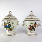SEVRES STYLE URNS WITH COVERS, A PAIR.