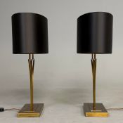 HEATHFIELD & CO YVES ANTIQUE BRASS TABLE LAMPS, A PAIR.