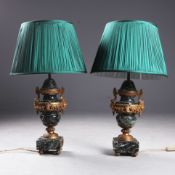 LOUIS XVI STYLE VERT DE MER MARBLE TABLE LAMPS, A PAIR.