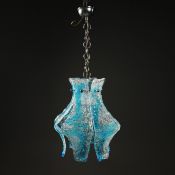 1970s ITALIAN MAZZEGA MURANO BLUE GLASS PENDANT LIGHT BY CARLO NASON.