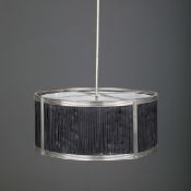 CHARLES EDWARDS HANGING SILK DRUM SHADE LIGHT.