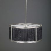 CHARLES EDWARDS HANGING SILK DRUM SHADE LIGHT.