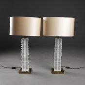 PORTA ROMANA CRYSTAL STRATA COLUMN TABLE LAMPS, A PAIR.