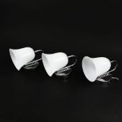 SET OF THREE ITALIAN MURANO GLASS AND CHROME WALL LIGHTS WITH SILVER SPECKLED SHADES.