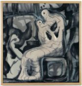 AFTER HENRY MOORE. SEATED FIGURES ON SILK.