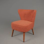 DUNELM COCKTAIL CHAIR IN ORANGE BOUCLE UPHOLSTERY.