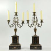 PAIR OF LATE 19TH CENTURY BRASS AND MARBLE CANDELABRA (2).