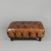 BUTTONED TAN LEATHER STOOL.