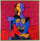 AFTER PABLO PICASSO. PORTRAIT OF A WOMAN ON SILK. (d)