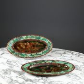 A PAIR OF RARE VICTORIAN GEORGE JONES & SONS MAJOLICA FERN FISH DISHES. (2).