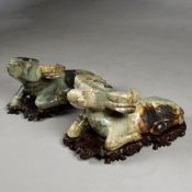 JADE WATER BUFFALO CARVINGS, A PAIR.