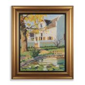ROELOF ROSSOUW (SOUTH AFRICAN B. 1957). HOUSE WITH POND.