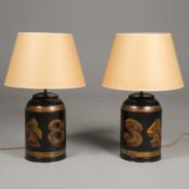 CANNISTER TABLE LAMPS, A PAIR.