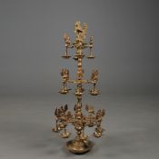 TIERED INDIAN PEACOCK OIL LAMP.