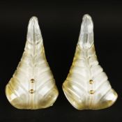PAIR OF 1970s ITALIAN MURANO GLASS LEAF WALL LIGHTS.