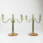 A PAIR OF TWO BRANCH CANDELABRA.