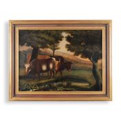 NAIVE SCHOOL. COWS IN A LANDSCAPE.