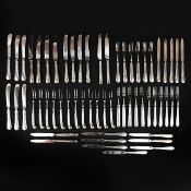 A SET OF TWELVE MARTIN HALL & CO SILVER FISH FORKS. (QTY).