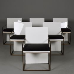 EMMEMMOBILI STRAIGHT DINING CHAIRS, A SET OF 6, BY FERRUCIO LAVIANI.