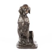 PAUL TROUBETZKOY (1866-1938). A BRONZE SEATED BLOODHOUND.