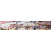 SET OF THREE PAINTED PANELS, EDWARDIAN FOLKSTONE STREET SCENE (3).