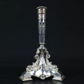 AN EMPIRE STYLE SILVER-PLATED CANDLESTICK.