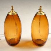MURANO STYLE AMBER FACETED GLASS TABLE LAMPS, A PAIR.