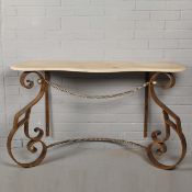 GILDED AND SILVERED IRON CONSOLE TABLE.