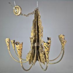 1960s TOM GREENE FOR FELDMAN BRUTALIST TORCH CUT CHANDELIER.
