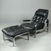 ATTRIBUTED TO SELIG LOUNGE CHAIR AND STOOL.