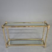 1970s SPANISH CONSOLE TABLE BY VALENTI IN BRASS AND GLASS.