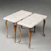 PAIR OF 1950s SIDE TABLES WITH RECTANGULAR GRANITE TOPS.