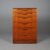 1960s TEAK CHEST WITH SIX DRAWERS.