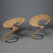 PAIR OF 1980s FRENCH ZEST CHAIRS BY FRANCOIS LIGUORI IN WICKER AND IRON.